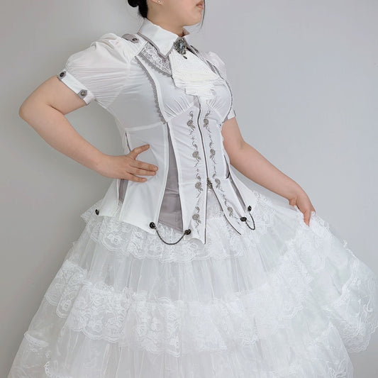 Whimsical Rosy Cats blouse with jabot 【L】