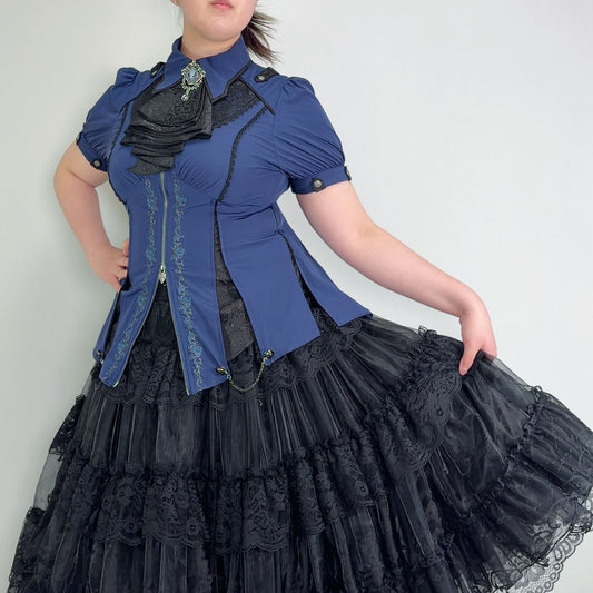 Whimsical Rosy Cats blouse with jabot 【L】