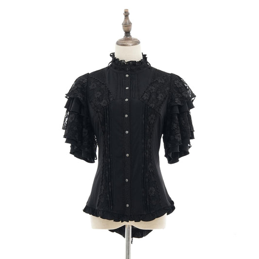 Whimsical Rosy Cats Frill Stretch Blouse