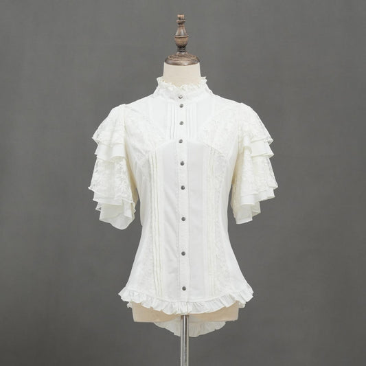 Whimsical Rosy Cats Frill Stretch Blouse