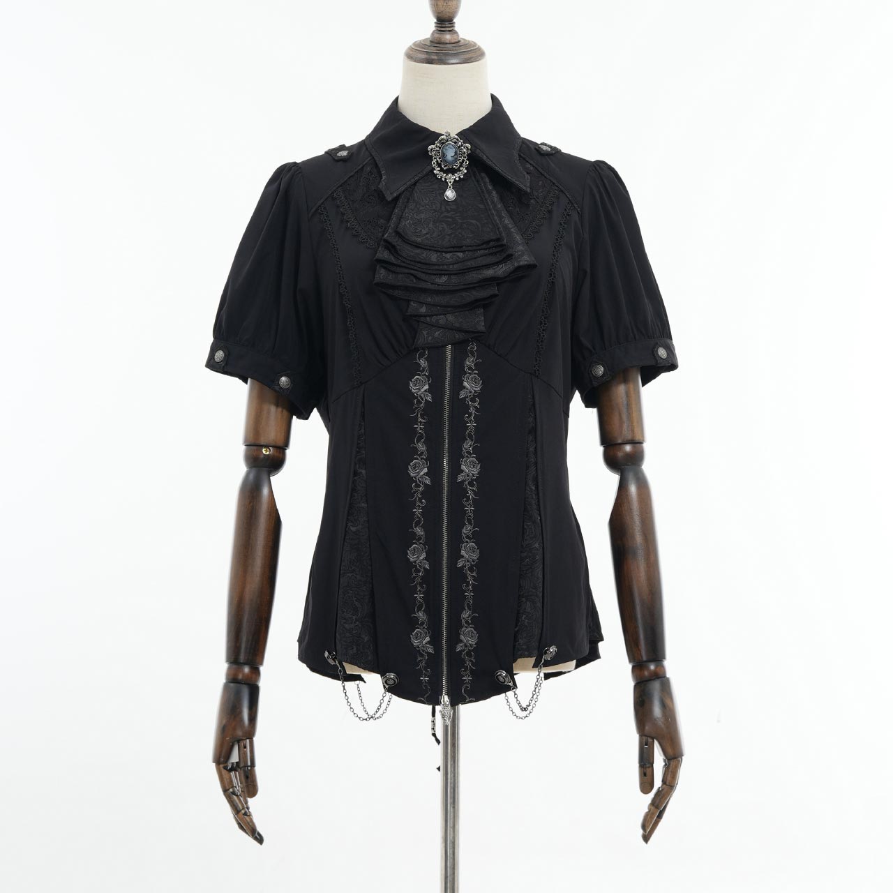 Whimsical Rosy Cats blouse with jabot 【L】