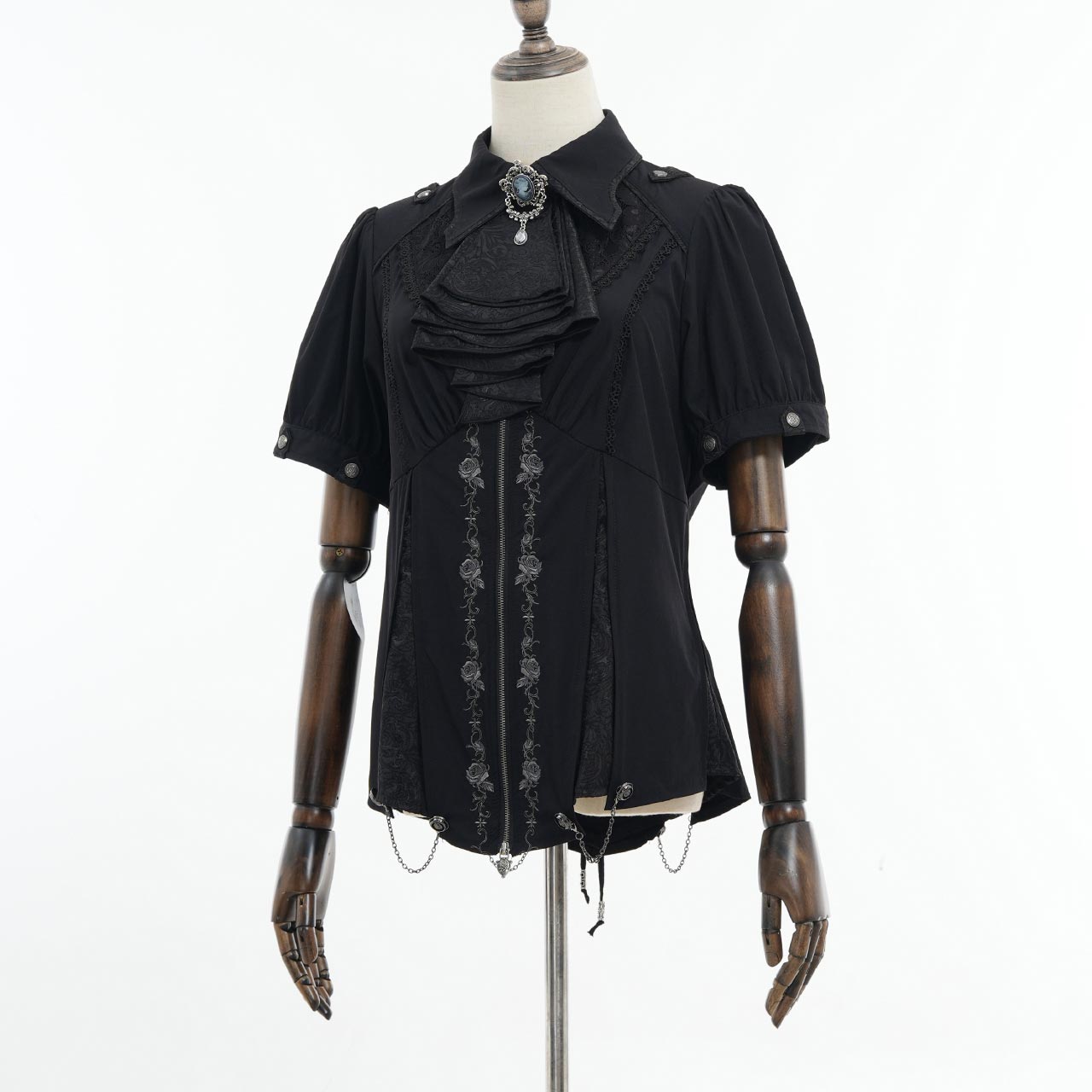 Whimsical Rosy Cats blouse with jabot 【L】