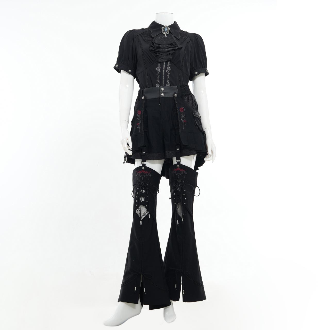 Whimsical Rosy Cats blouse with jabot 【L】