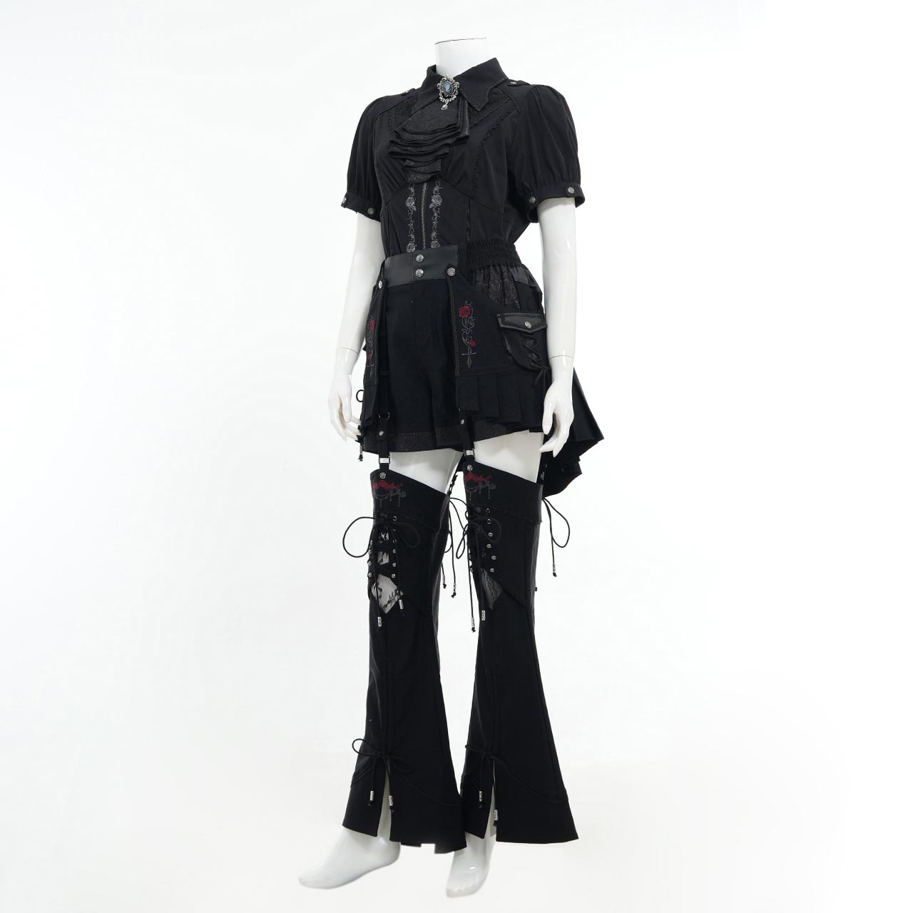 Whimsical Rosy Cats blouse with jabot 【L】