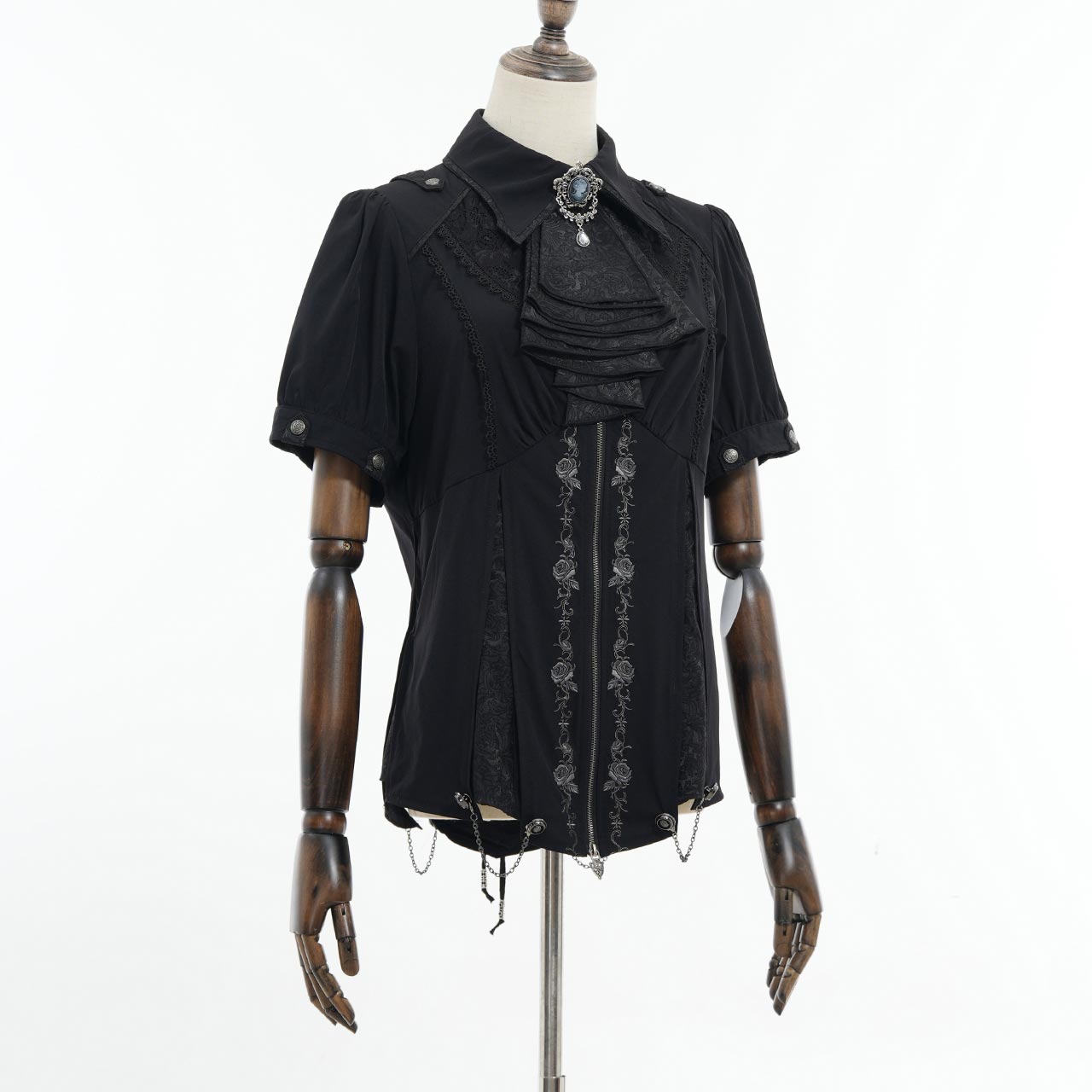 Whimsical Rosy Cats blouse with jabot 【L】
