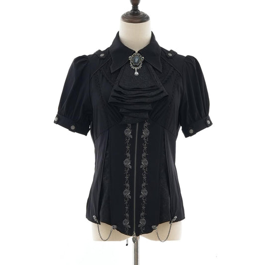 Whimsical Rosy Cats blouse with jabot【M】