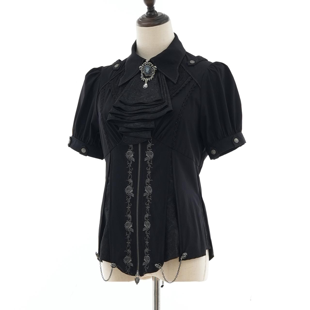 Whimsical Rosy Cats blouse with jabot【M】