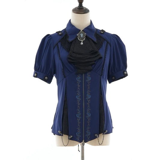 Whimsical Rosy Cats blouse with jabot【M】