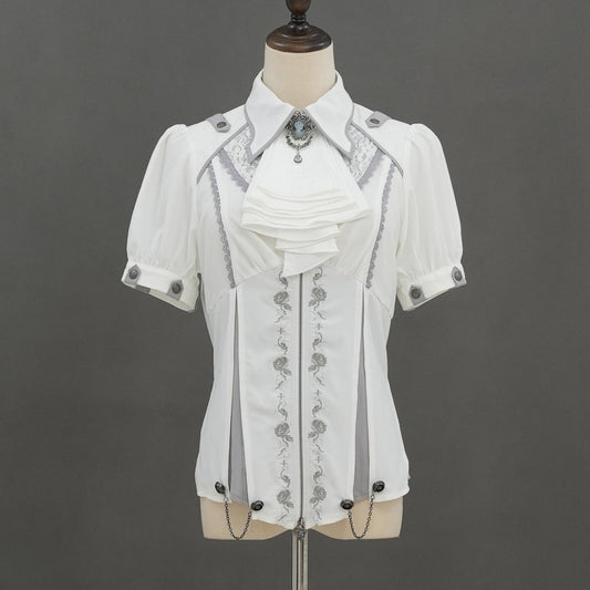 Whimsical Rosy Cats blouse with jabot【M】