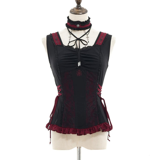 Whimsical Rosy Cats Lace-up Camisole