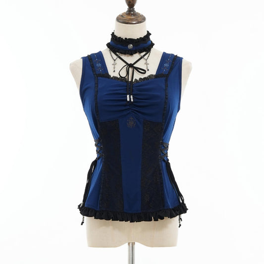 Whimsical Rosy Cats Lace-up Camisole