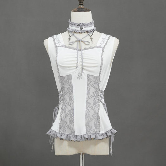 Whimsical Rosy Cats Lace-up Camisole