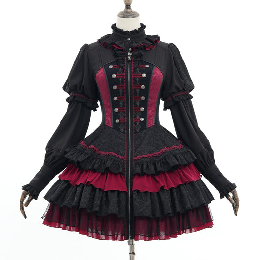 Whimsical Rosy Cats Frilled one-piece dress【M】