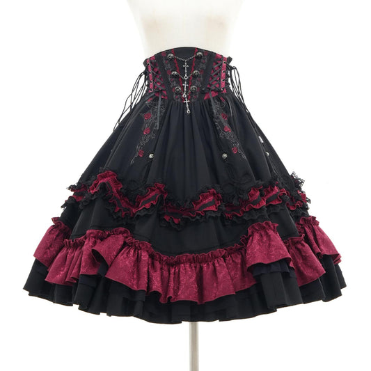 Whimsical Rosy Cats Frill skirt