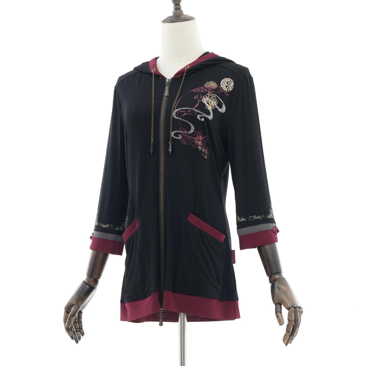 手毬猫和 Temari cat Japanese chain zip hoodie