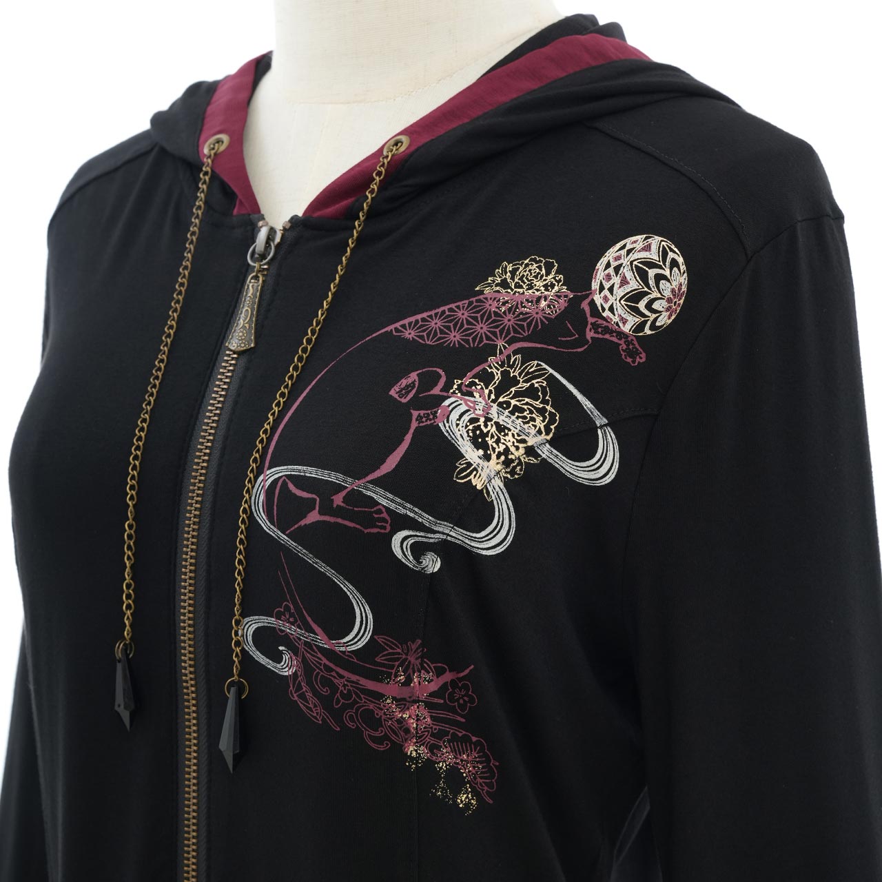 手毬猫和 Temari cat Japanese chain zip hoodie