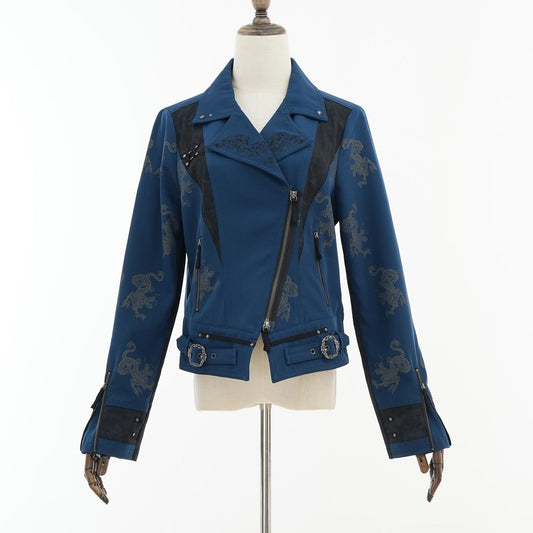 Elder Dragon Print Biker Jacket