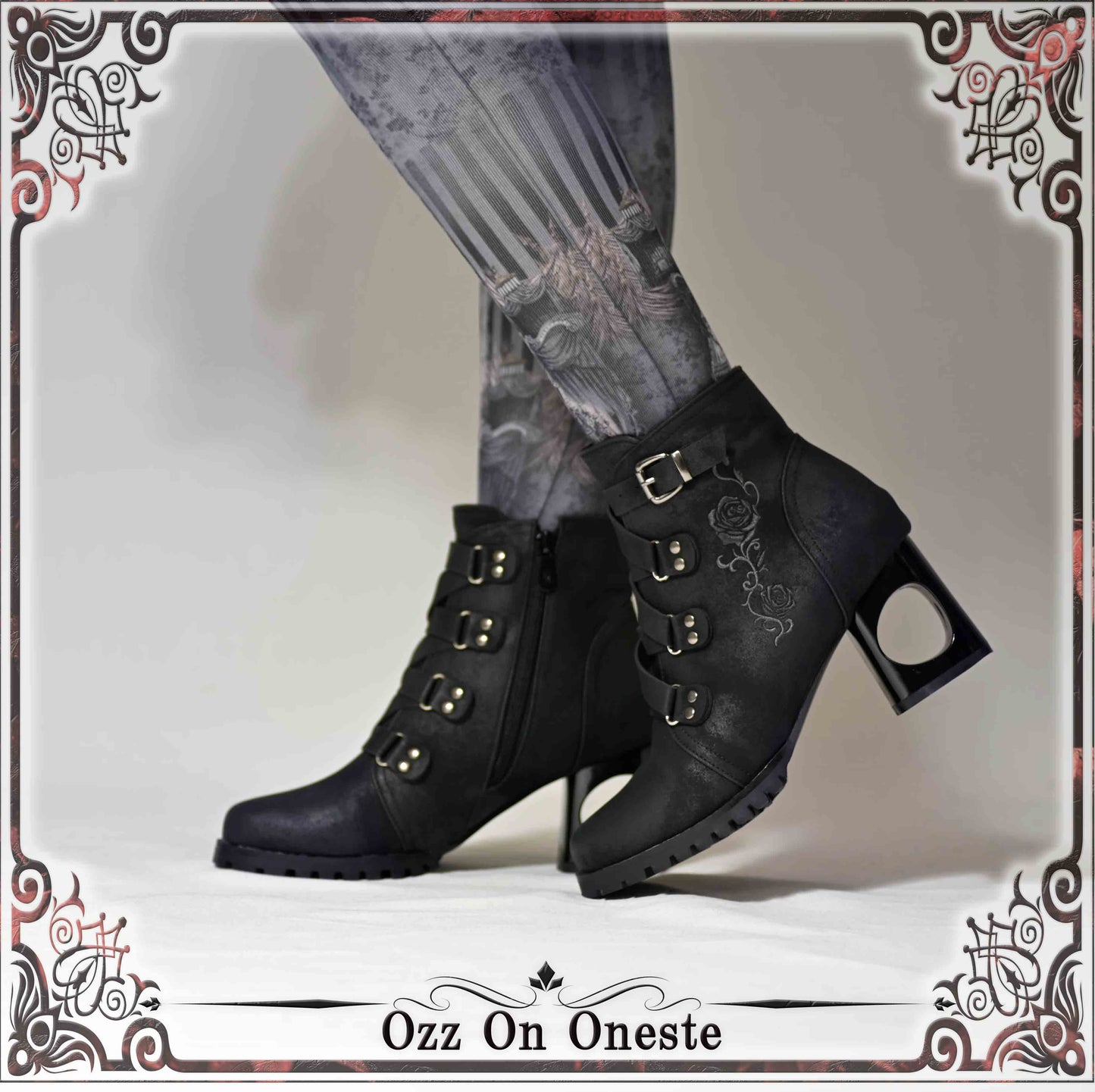 Rose embroidered short boots M