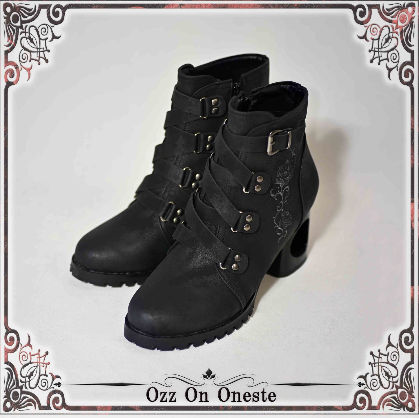 Rose embroidered short boots M