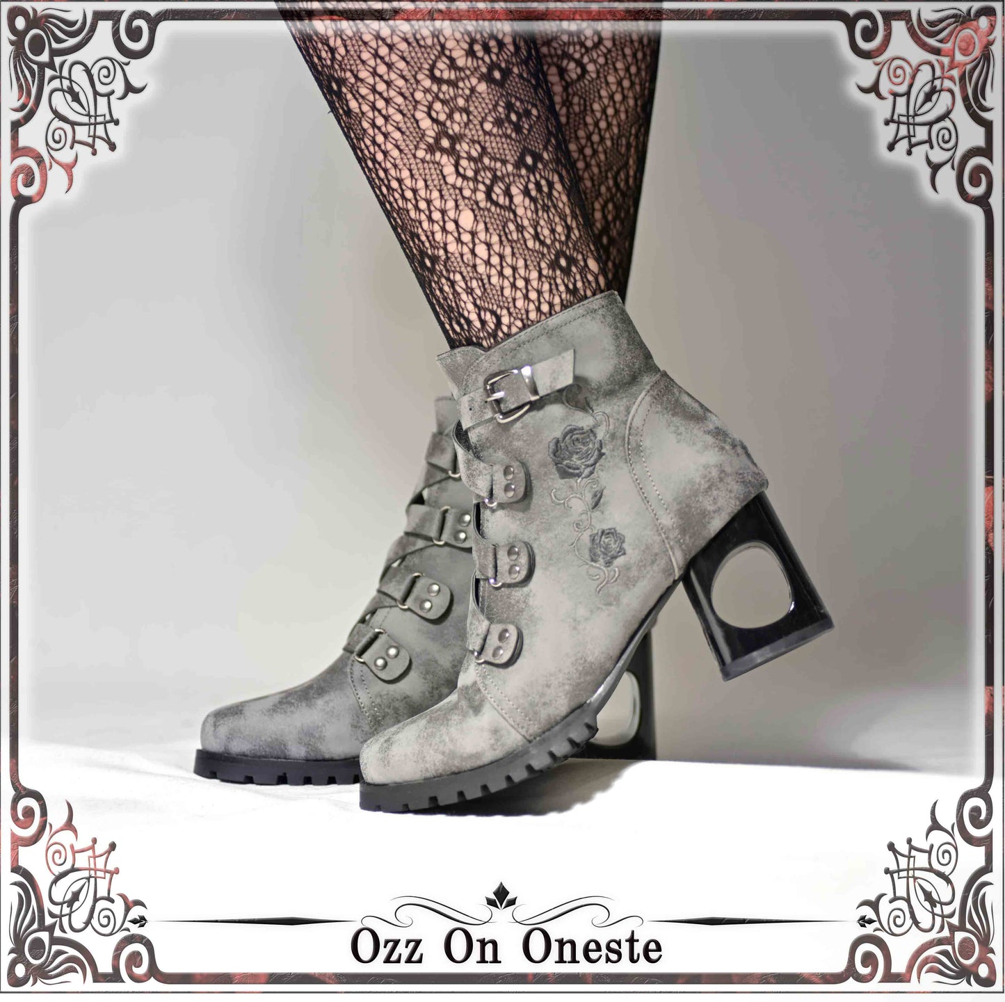 Rose embroidered short boots L