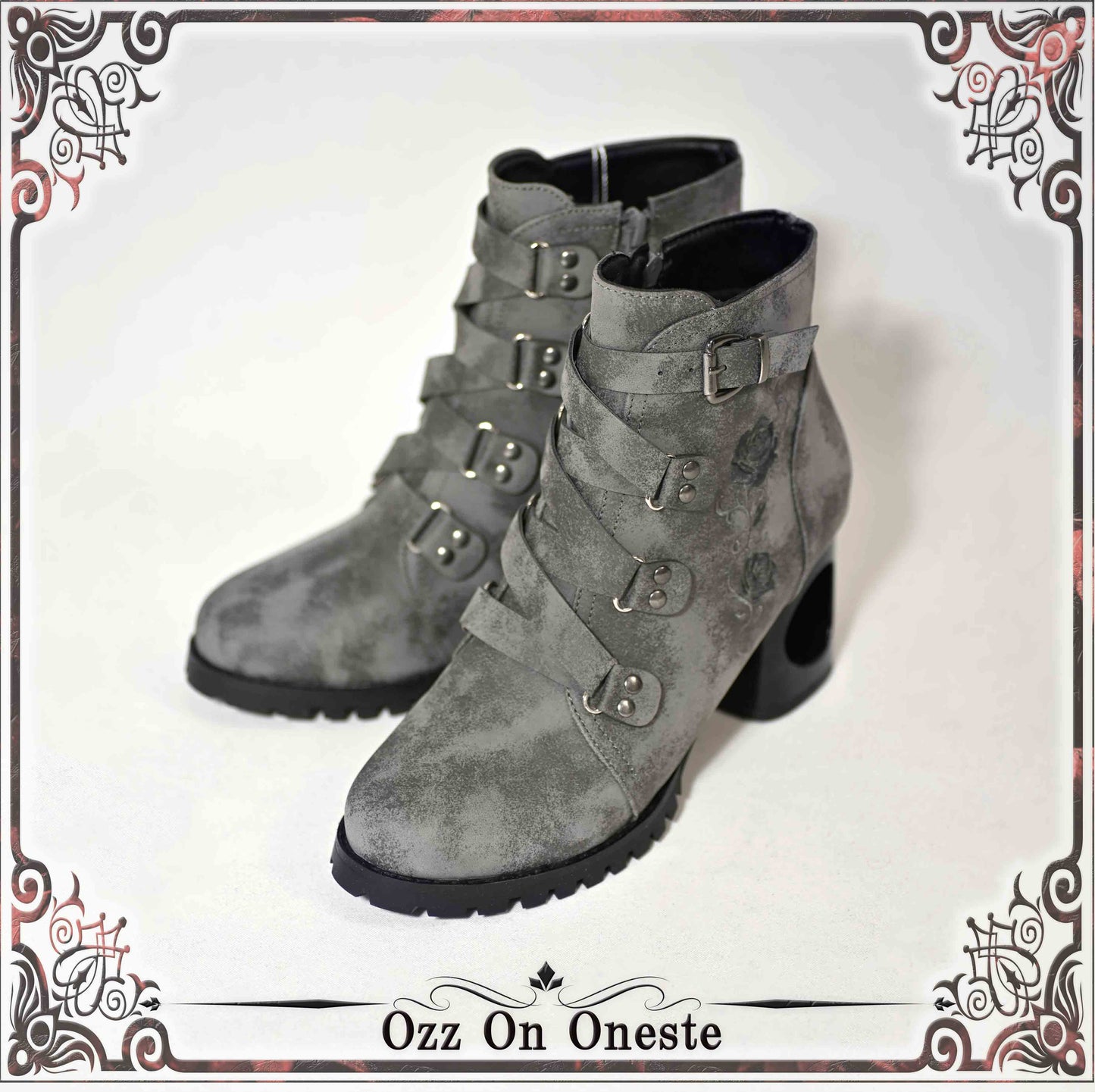 Rose embroidered short boots L