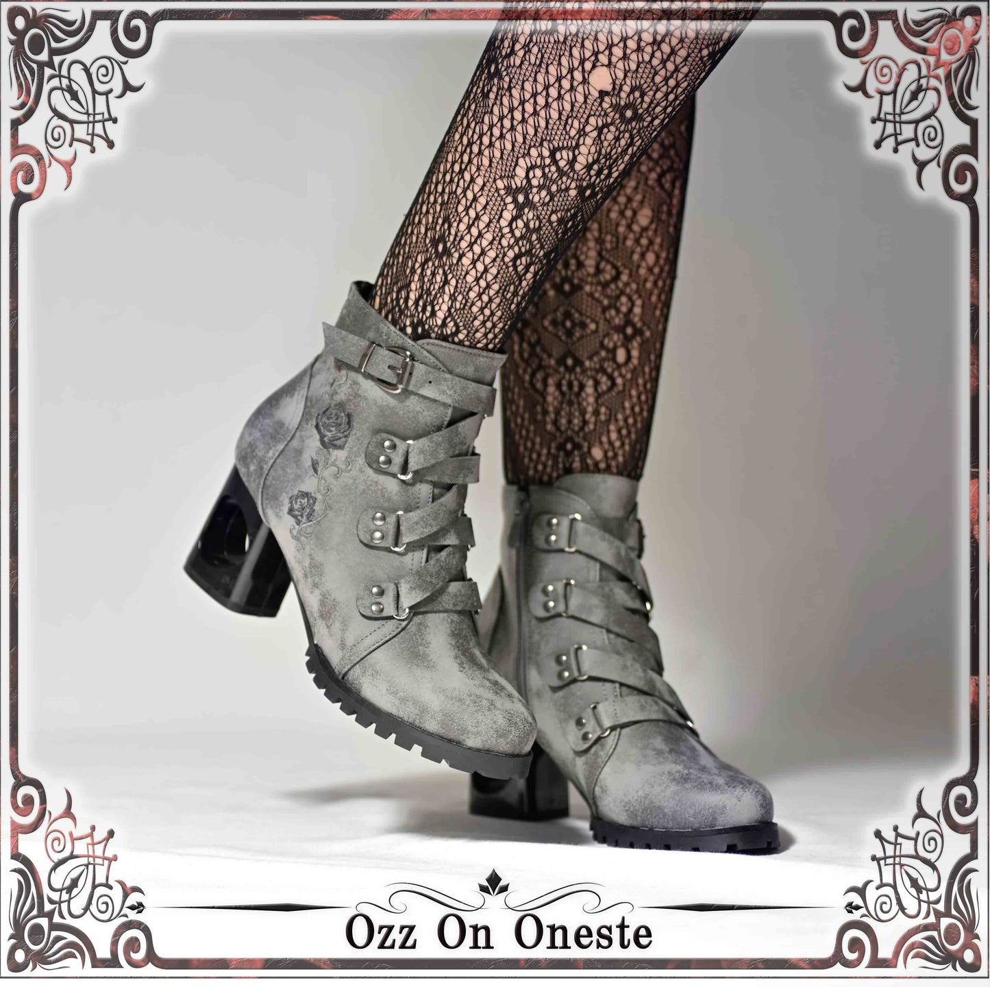 Rose embroidered short boots S
