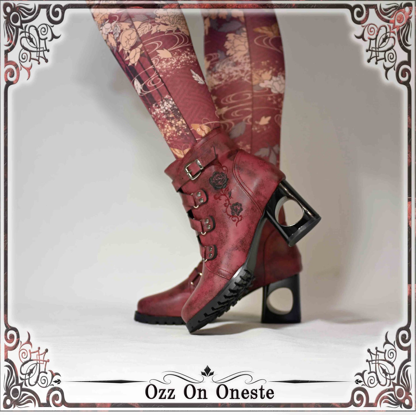 Rose embroidered short boots L
