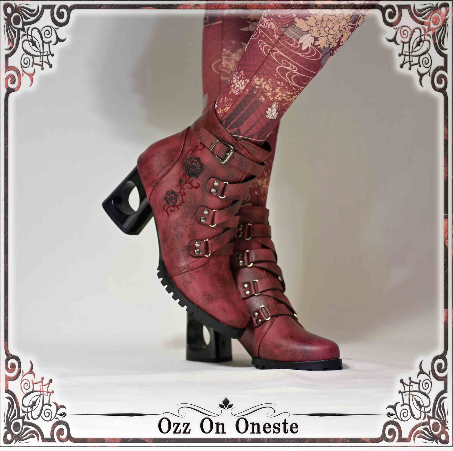 Rose embroidered short boots L
