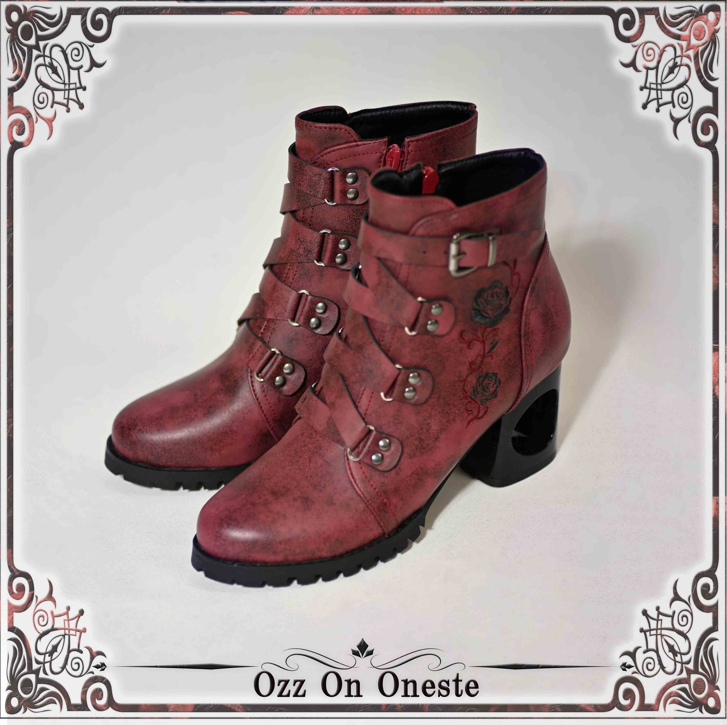 Rose embroidered short boots L